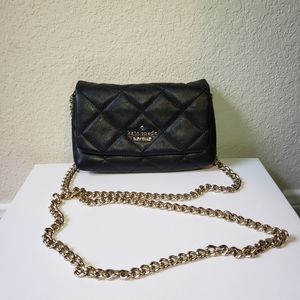 Kate Spade Black Quilted Crossbody Bag with Gold Chain